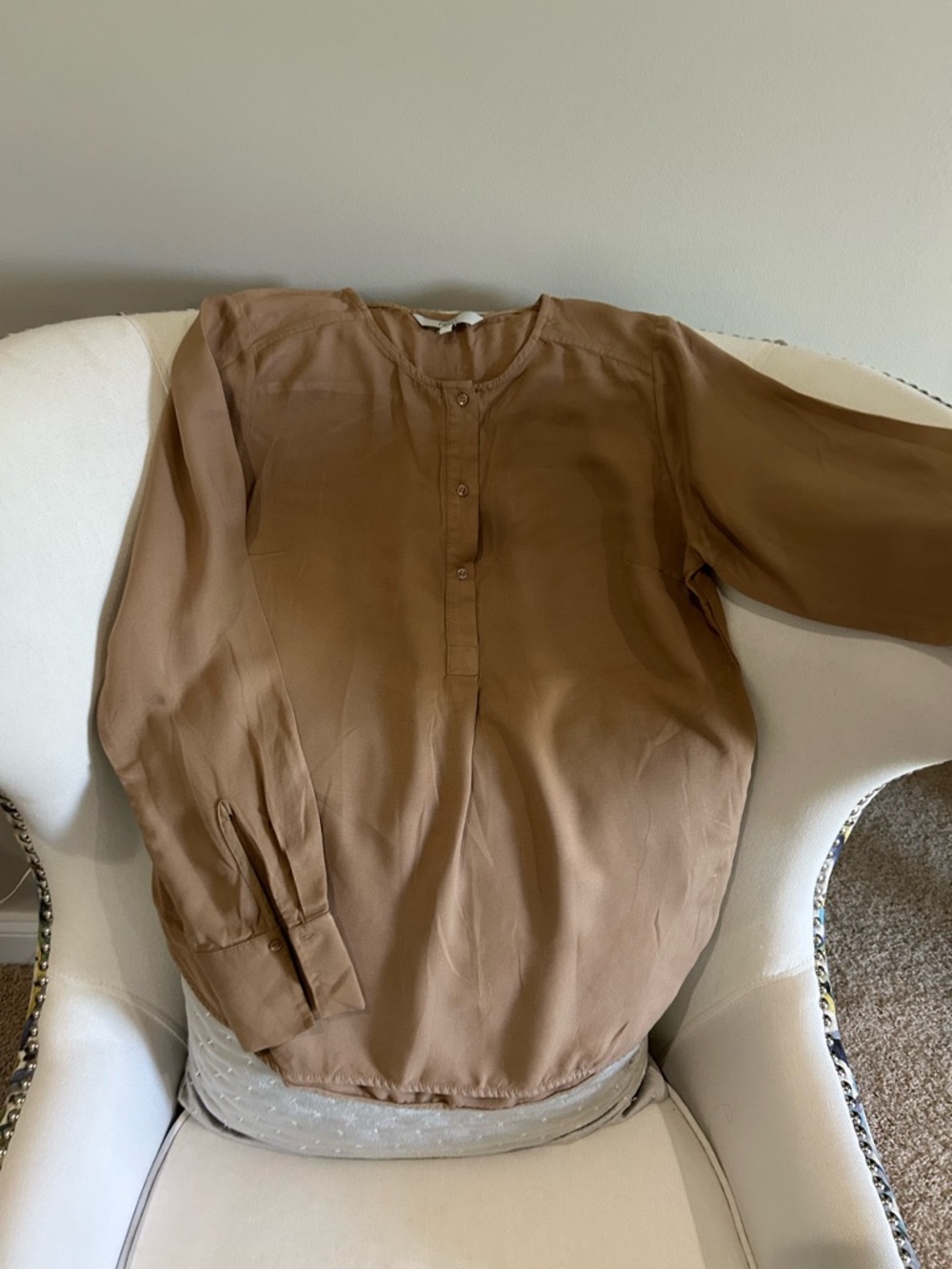next Brown Long Sleeve Button Front Blouse